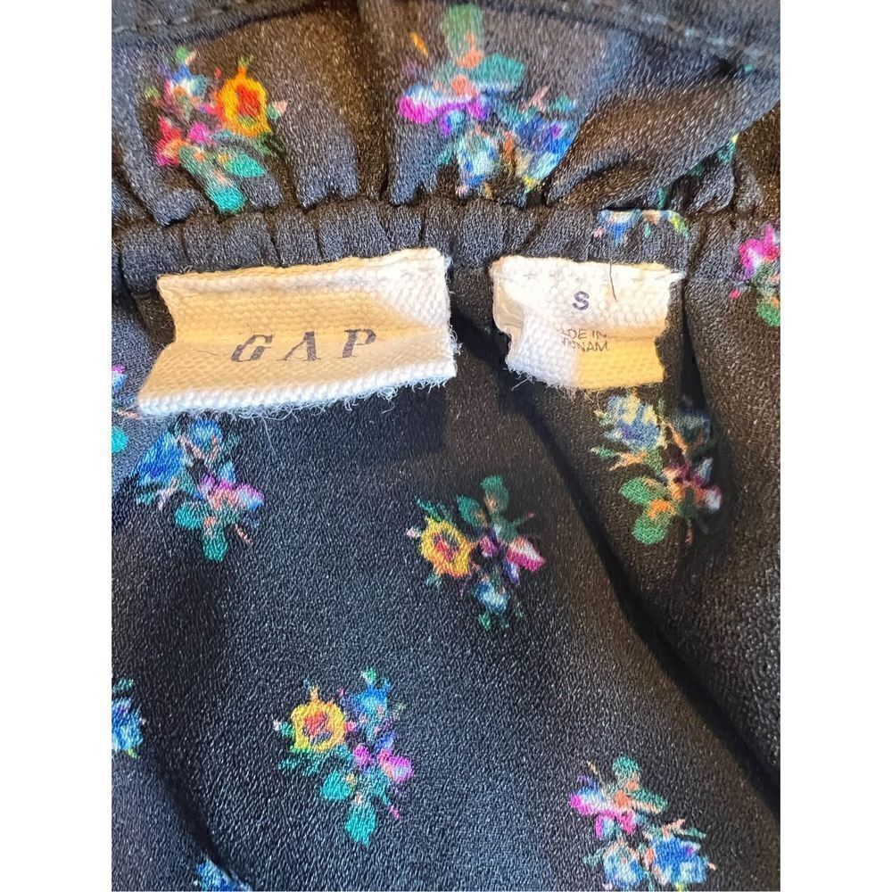 Gap small black dainty delicate flowers elastic waist flowy sheer sleeve dress - Picture 4 of 5